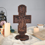 Double-sided carved cross tabletop ornament depicting Jesus' crucifixion and the apostles - BGCOPPER