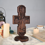 Double-sided carved cross tabletop ornament depicting Jesus' crucifixion and the apostles - BGCOPPER