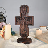 Double-sided carved cross tabletop ornament depicting Jesus' crucifixion and the apostles - BGCOPPER