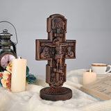Double-sided carved cross tabletop ornament depicting Jesus' crucifixion and the apostles - BGCOPPER