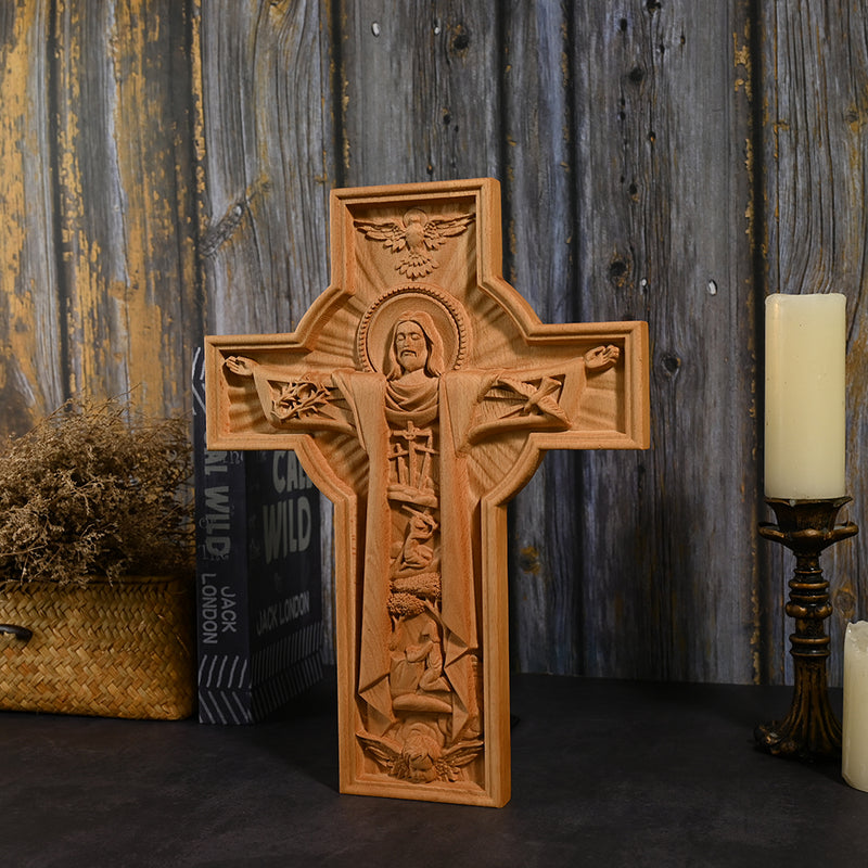 Bgcopper Ascension of Jesus wood carving cross