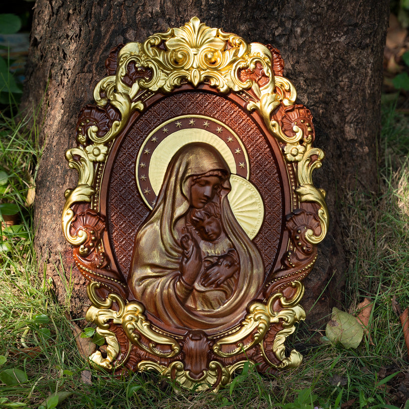 Mother Mary with Baby Jesus Wood Carving Decor
