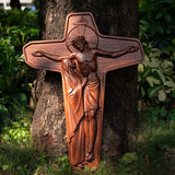Red-brown The Unity Cross carving wood Schoenstatt - Sorrowful Mother/Passion Crucifix