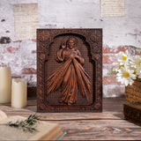 The Sacred Heart and Divine Mercy Jesus Christ Wood Wall Plaque