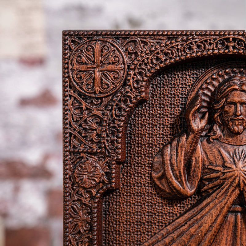 The Sacred Heart and Divine Mercy Jesus Christ Wood Wall Plaque