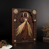 The Sacred Heart and Divine Mercy Jesus Christ Wood Wall Plaque