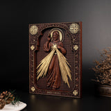 The Sacred Heart and Divine Mercy Jesus Christ Wood Wall Plaque