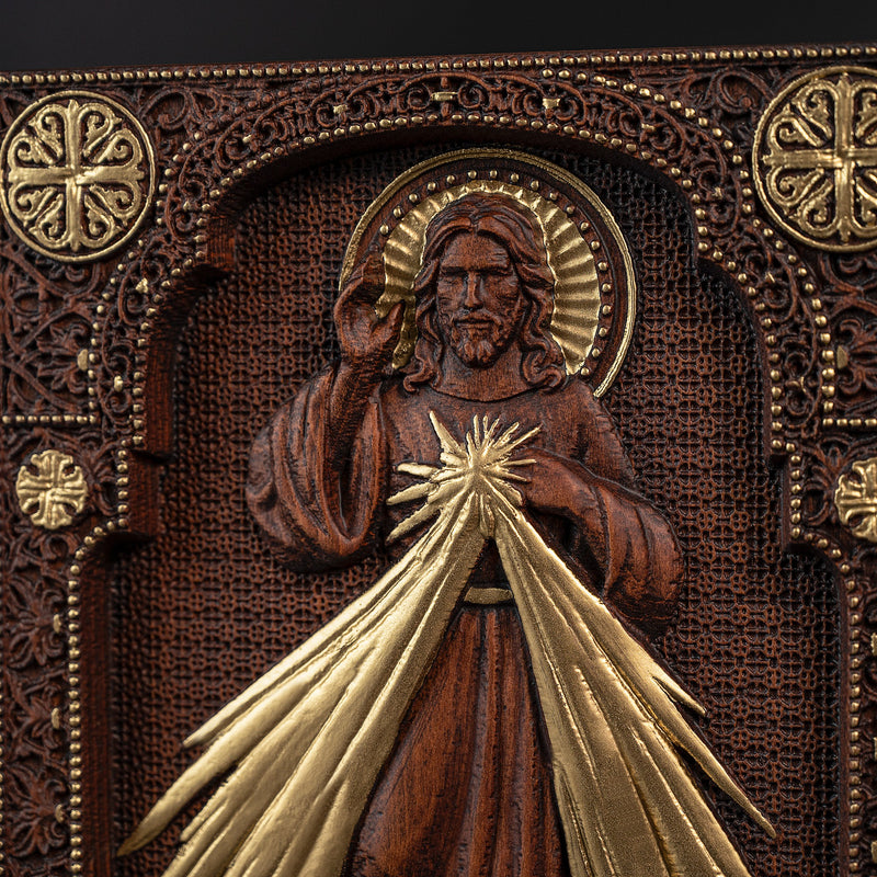 The Sacred Heart and Divine Mercy Jesus Christ Wood Wall Plaque