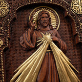 The Sacred Heart and Divine Mercy Jesus Christ Wood Wall Plaque