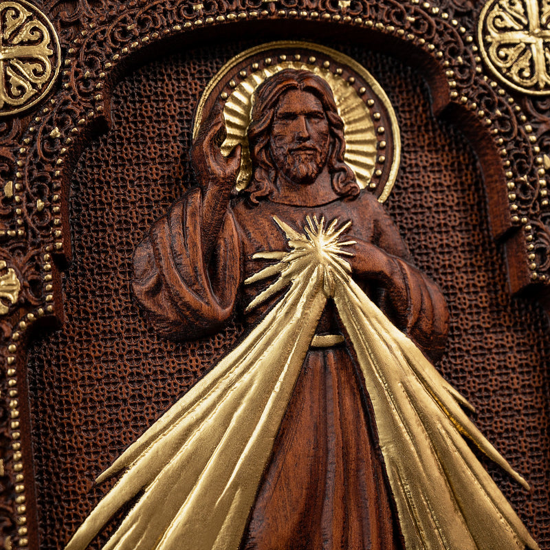 The Sacred Heart and Divine Mercy Jesus Christ Wood Wall Plaque