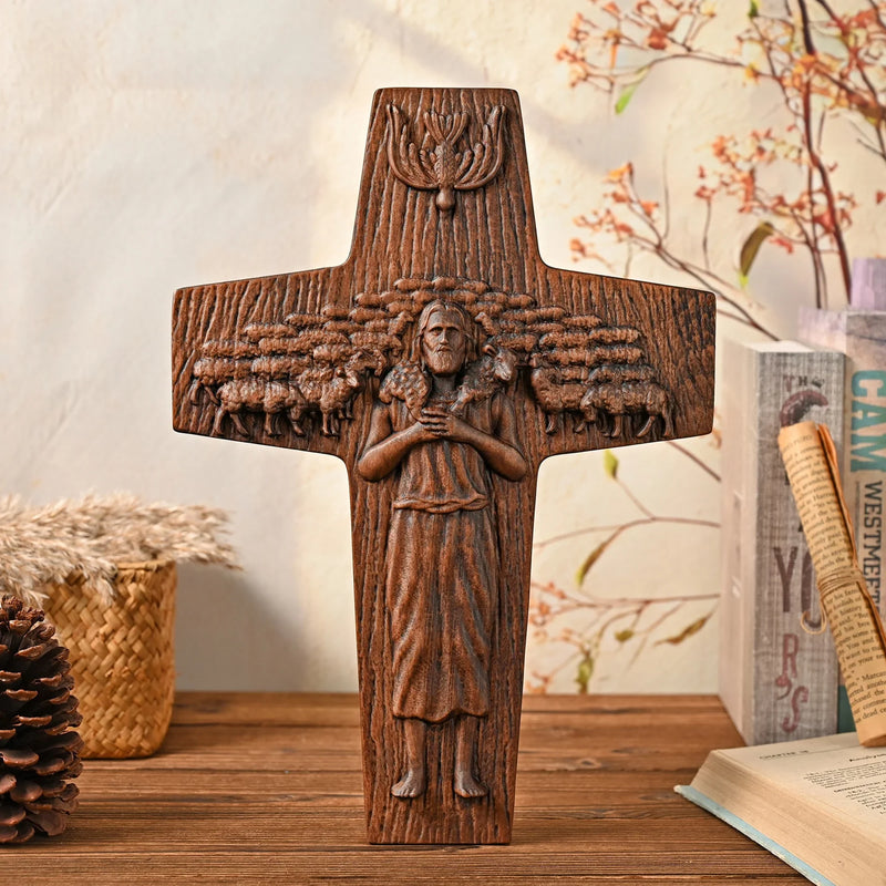“Good Shepherd” Jesus Shepherd Wooden Wall Hanging - BGCOPPER