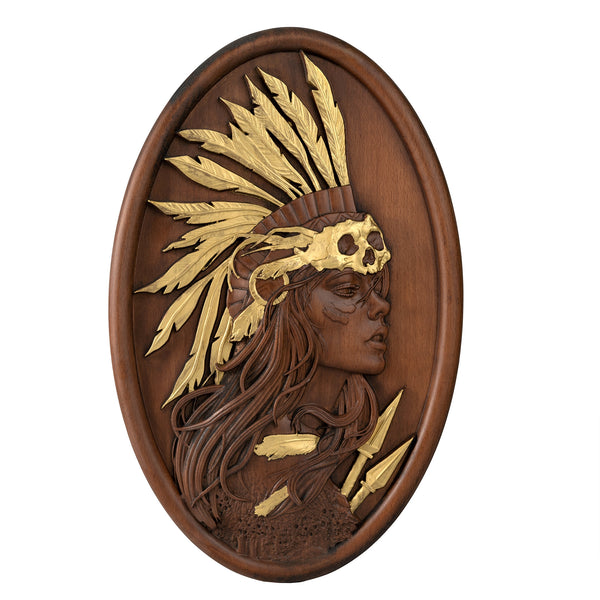 Native American Indian woman natural wood carving decoration, native day gift