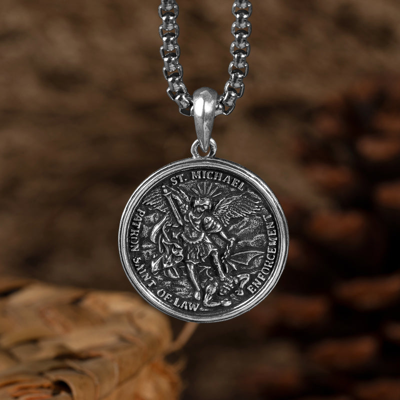 Archangel Michael S925K Silver Round Necklace