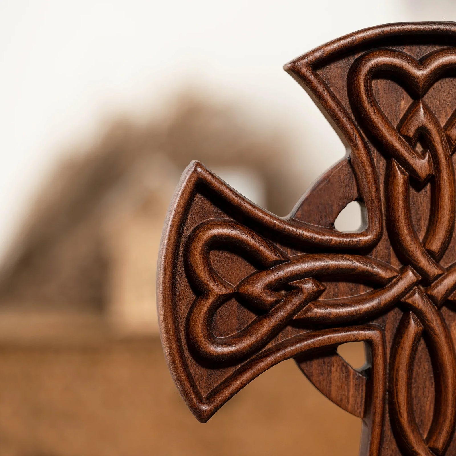 Celtic Love Cross Hand-Carved Wooden Wall Art: Faith, Unity, and