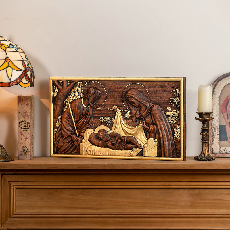 Nativity Scene Wood Carved Plaque, Religious Wall Decor, Christmas Gift