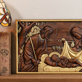 Nativity Scene Wood Carved Plaque, Religious Wall Decor, Christmas Gift
