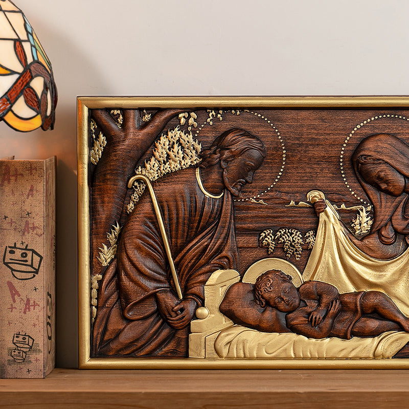 Nativity Scene Wood Carved Plaque, Religious Wall Decor, Christmas Gift