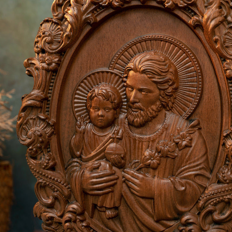 Saint Joseph Wood Carved Religious icon Fatehrs day Christian gift Wall Hanging Art Work gift ideas Birthday Gifts