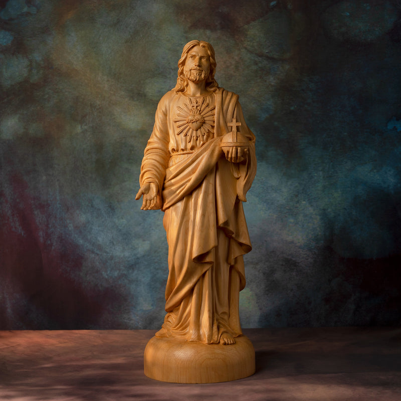 Bgcopper Hand Carved boxwood Sacred Heart of Jesus Statue
