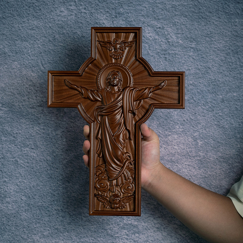 Ascension of Jesus wood carving cross