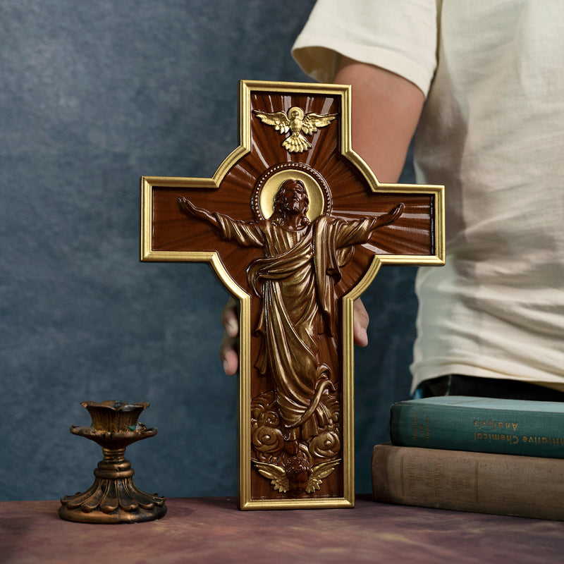 Ascension of Jesus wood carving cross