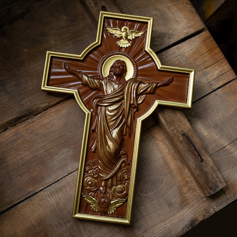 Ascension of Jesus wood carving cross