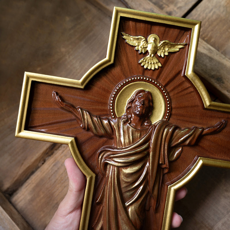 Ascension of Jesus wood carving cross