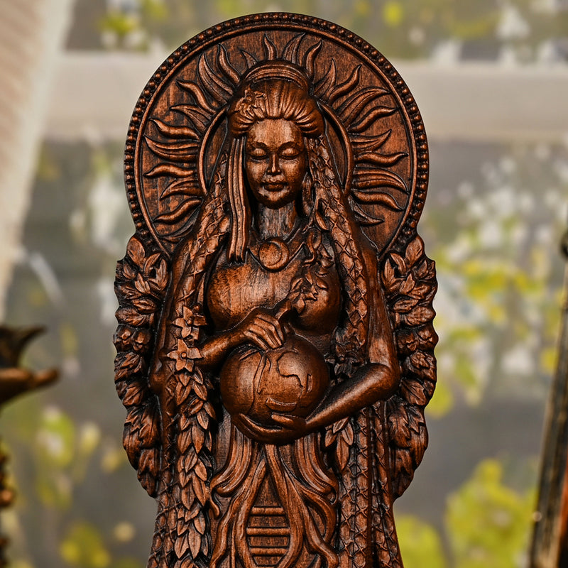 Greek Gaia Earth Goddess Wooden Tabletop Ornament