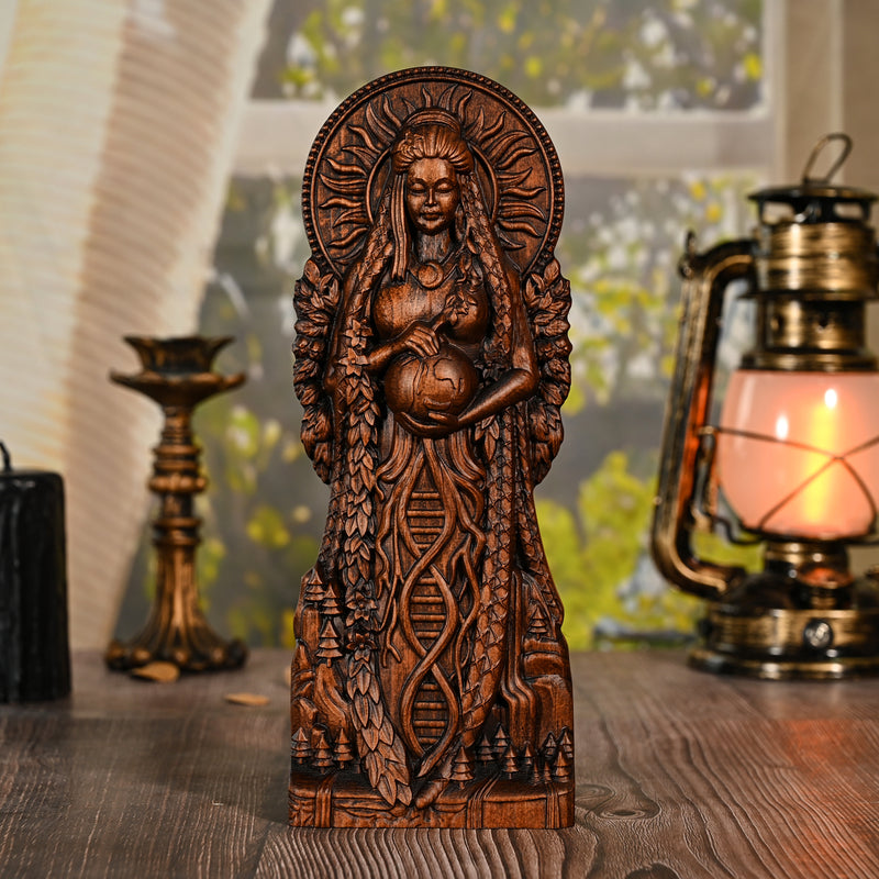 Greek Gaia Earth Goddess Wooden Tabletop Ornament