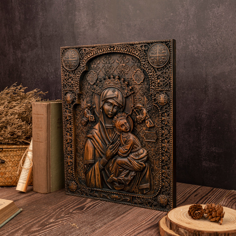 Our Lady of Perpetual Help Wood Carving Wall Decor Gift
