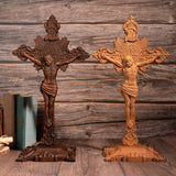 Wood carving of the Cross of the Order of Saint Benedict - with base