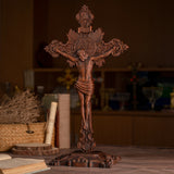 Wood carving of the Cross of the Order of Saint Benedict - with base