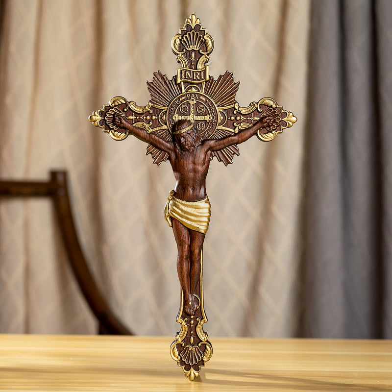 St. Benedict Exorcism Cross wood carved - Bless you and your family