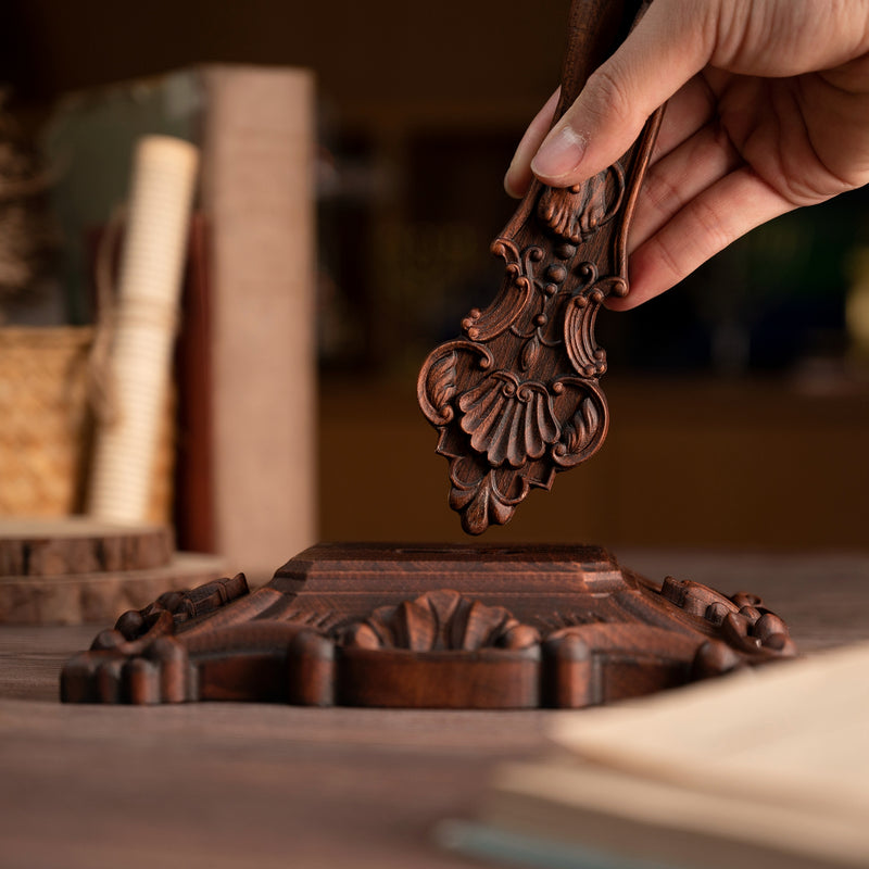 Wood carving of the Cross of the Order of Saint Benedict - with base