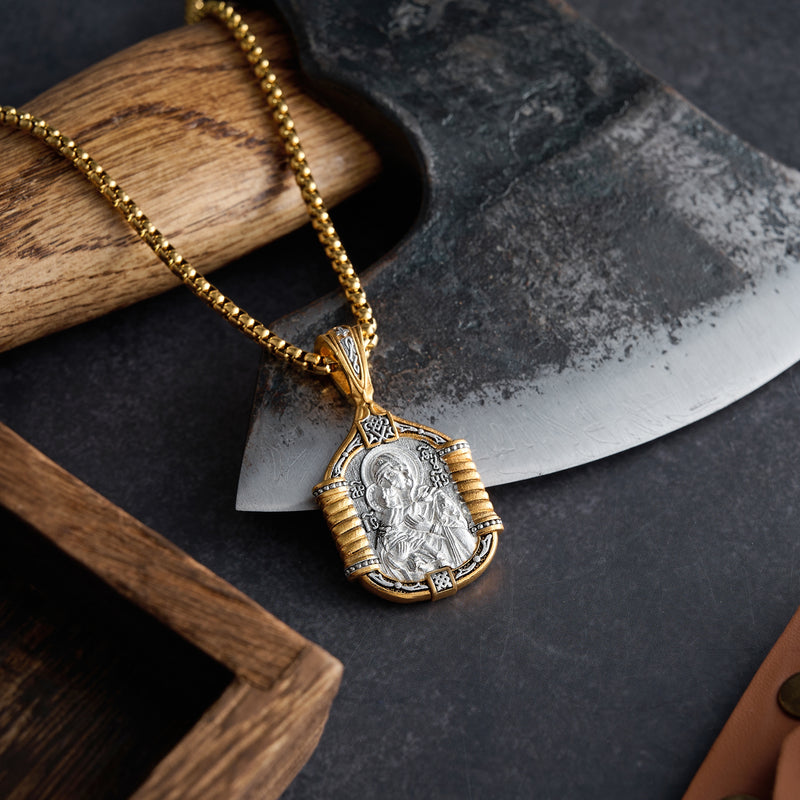 Handmade S925K Silver Madonna Holding Child Necklace