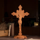 Wood carving of the Cross of the Order of Saint Benedict - with base