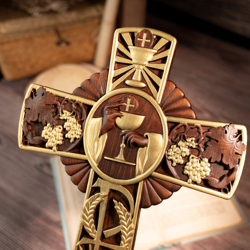 Holy Grail Wood Craving Cross-Handmade Religious Medal Gift