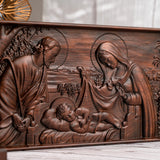 Nativity Scene Wood Carved Plaque, Religious Wall Decor, Christmas Gift