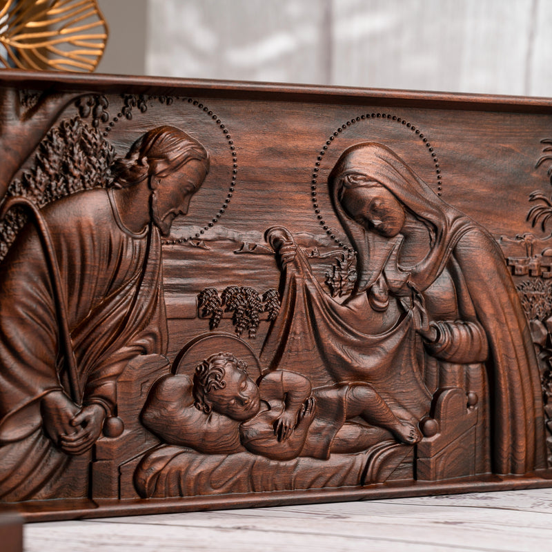 Nativity Scene Wood Carved Plaque, Religious Wall Decor, Christmas Gift