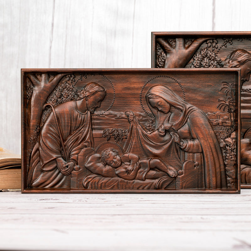 Nativity Scene Wood Carved Plaque, Religious Wall Decor, Christmas Gift