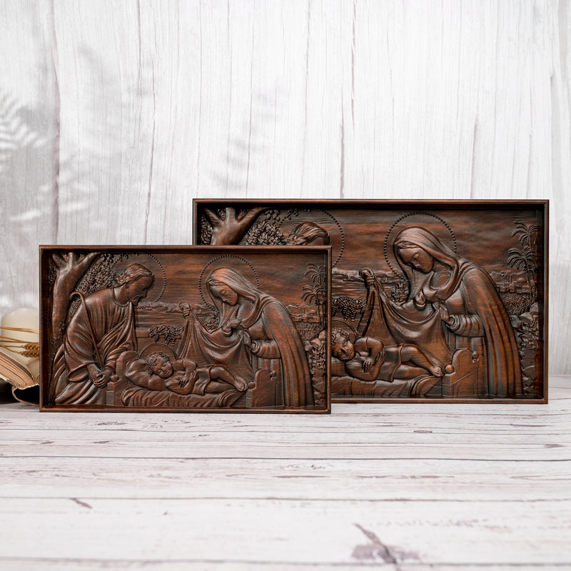 Nativity Scene Wood Carved Plaque, Religious Wall Decor, Christmas Gift