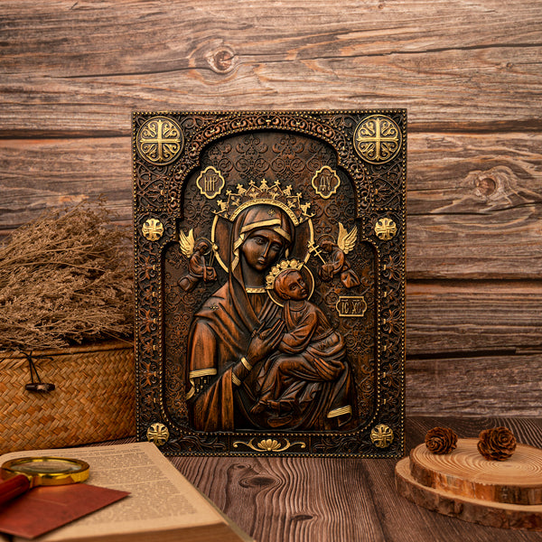 Our Lady of Perpetual Help Wood Carving Wall Decor Gift