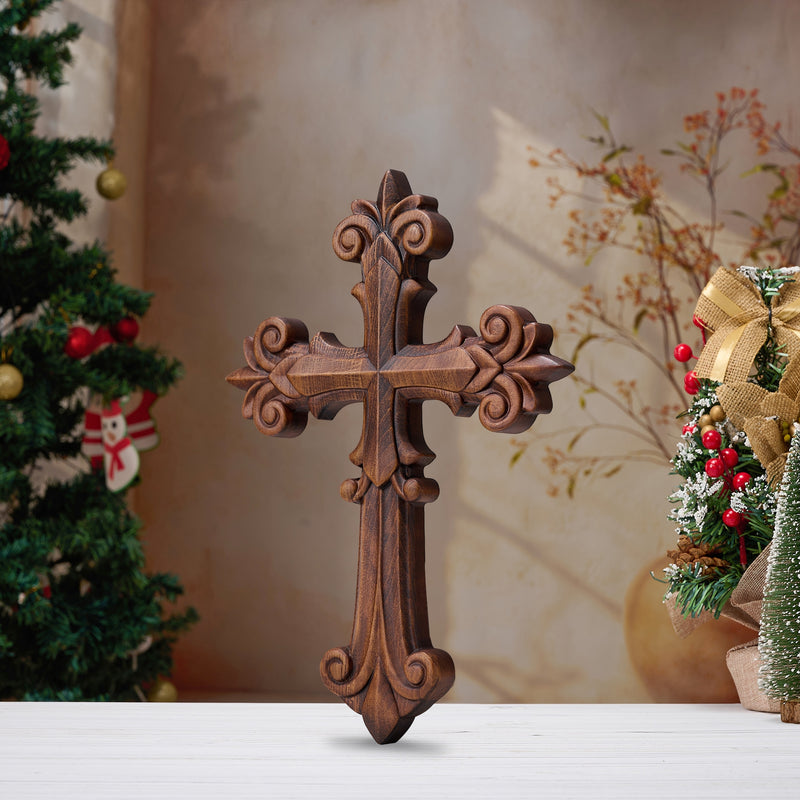 Bgcopper Ornate Wooden Cross - Carved from natural wood