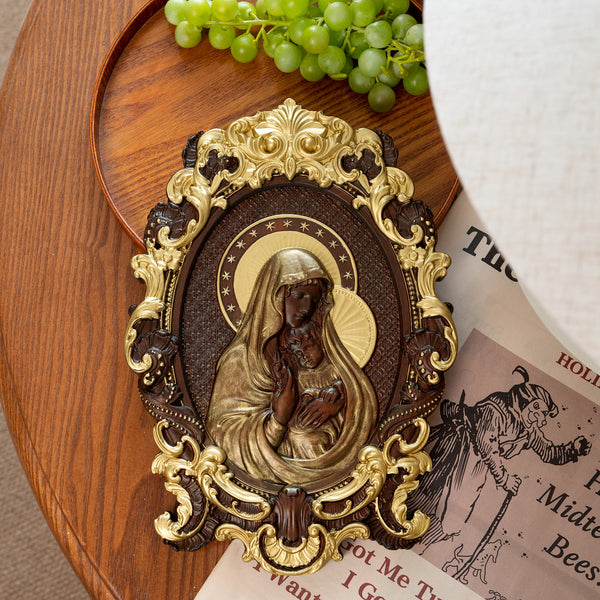 Mother Mary with Baby Jesus Wood Carving Decor