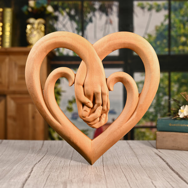 12-inch heart-shaped wood carving: carving time in the name of love