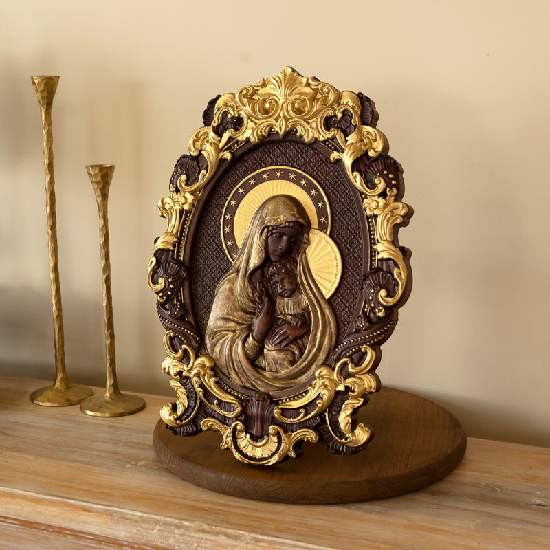 Mother Mary with Baby Jesus Wood Carving Decor