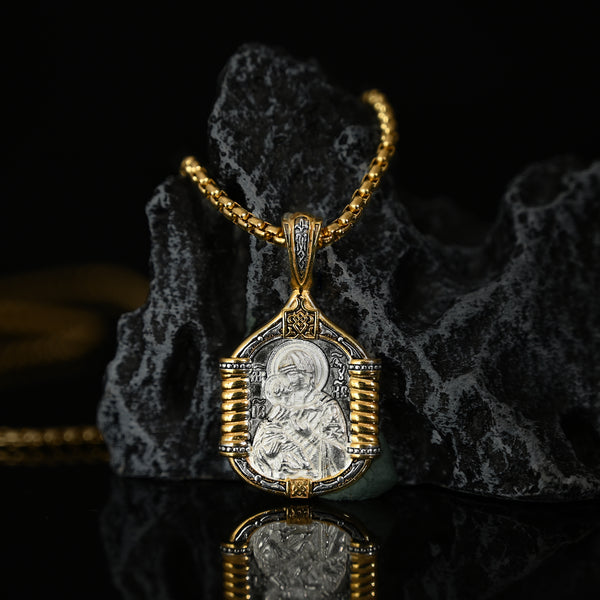 Handmade S925K Silver Madonna Holding Child Necklace