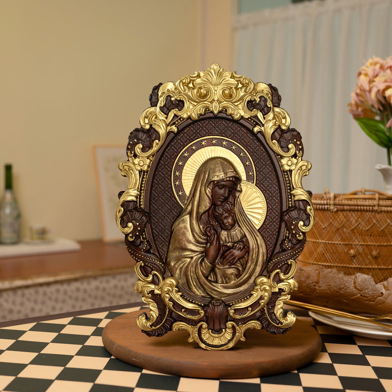 Mother Mary with Baby Jesus Wood Carving Decor