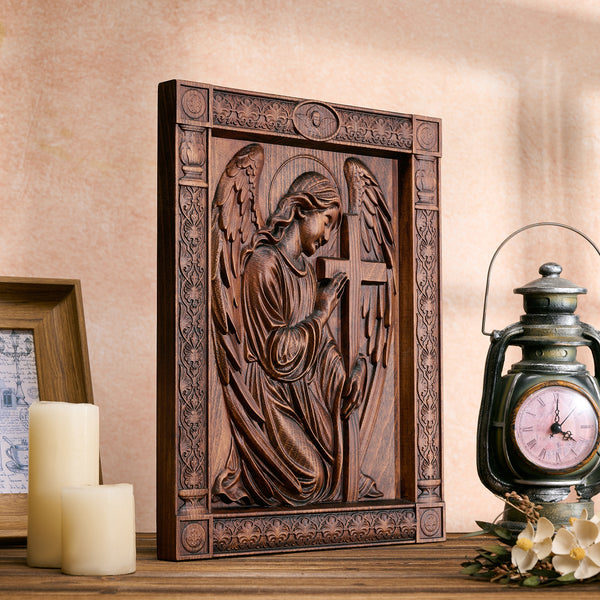 Hand-Carved Beech Wood Angel of Prayer: A Whisper of Heavenly Peace