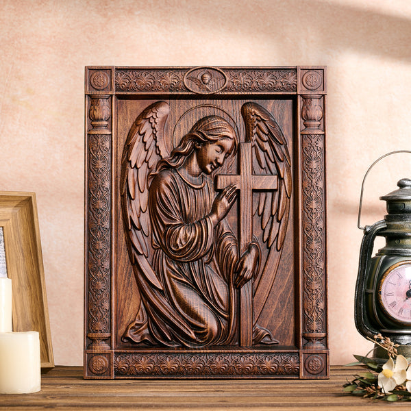 Hand-Carved Beech Wood Angel of Prayer: A Whisper of Heavenly Peace